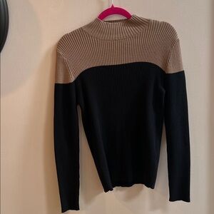Studio Works Two-Tone Ribbed Mock Neck Sweater - Taupe & Black Size Large